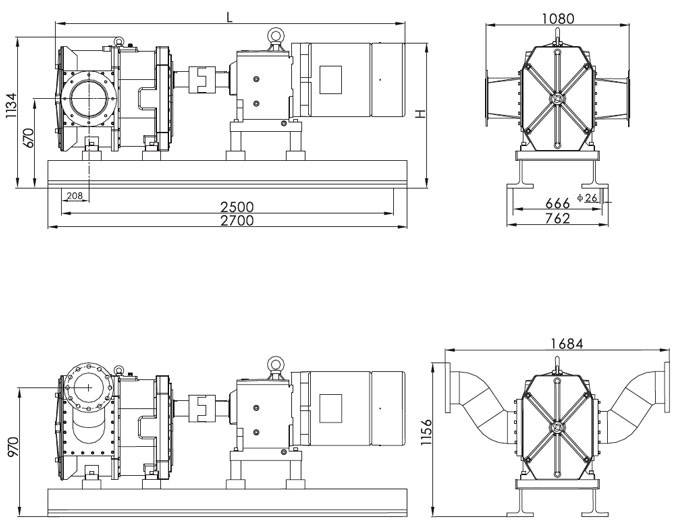 45 kW lobe pump installation dimensions