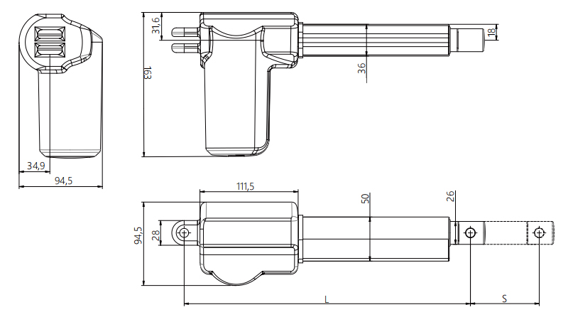 6000N 12v/24v linear actuator size