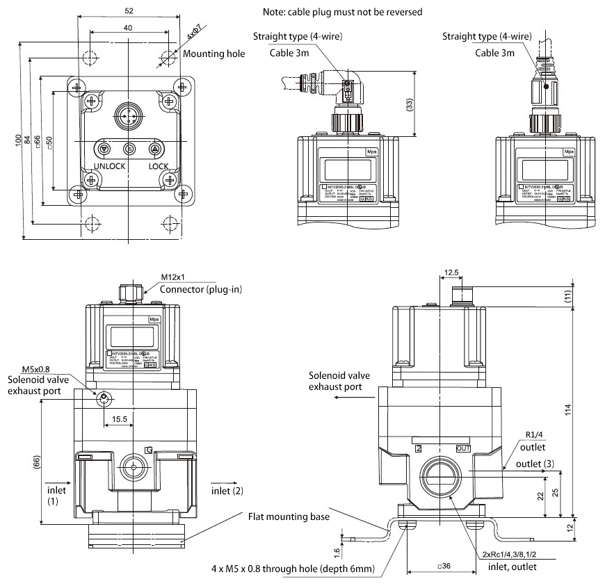 Dimensions of 50~9000 mbar 1/2 inch Proportional Pressure Regulator with Flat Bracket