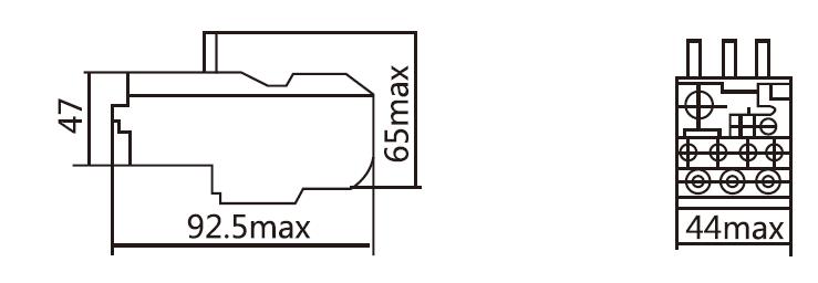 Dimension diagram of 0.1~6 Amps Thermal Overload Relay, 220V, 3-Phase