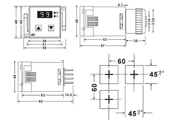 CHN-TH100 Digital Timer Relay Dimensions