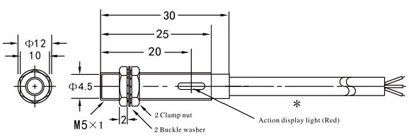 Proximity sensor inductive M5 dimensional drawing