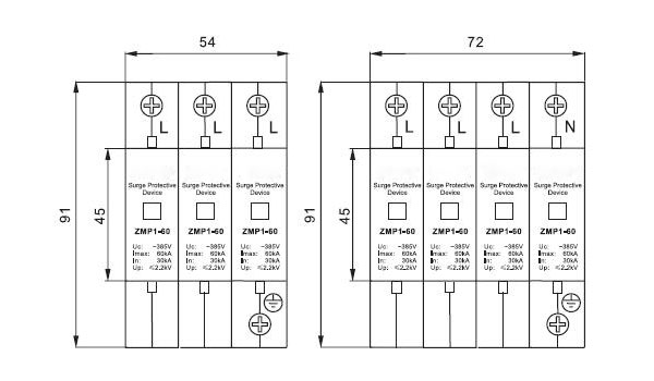 Type 2 Surge Protection Device 3P 4P Dimensions