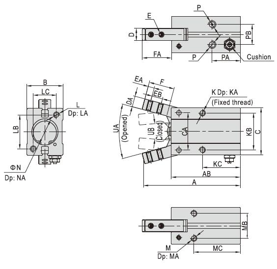 dimensions of pneumatic gripper