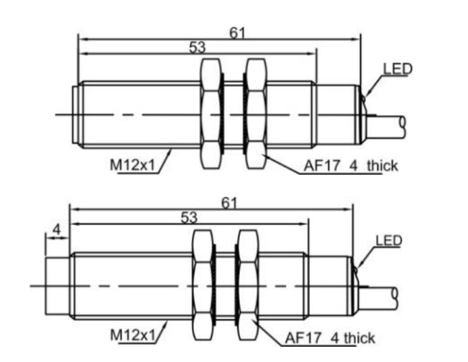 Dimension of proximity sensor of 2m PVC cable