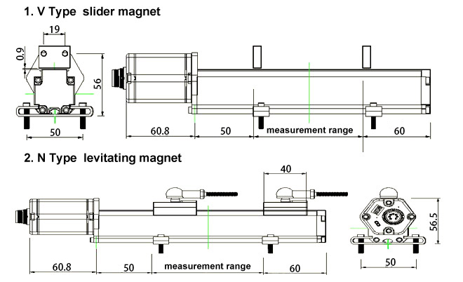 100mm Magnetostrictive Displacement Sensor for punching machine(图1) magnetostrictive sensor rail type dimensional drawing-a