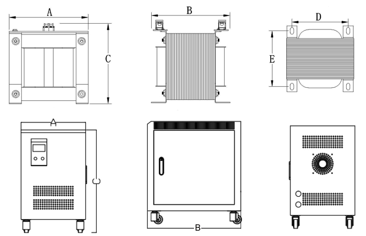 Split phase isolation transformer dimension