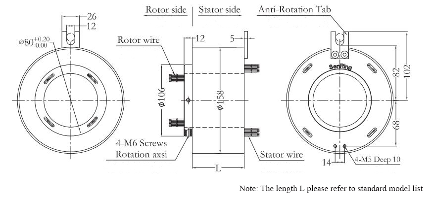 CHN-THSR-H80158 Through Bore Slip Ring Dimension Drawing