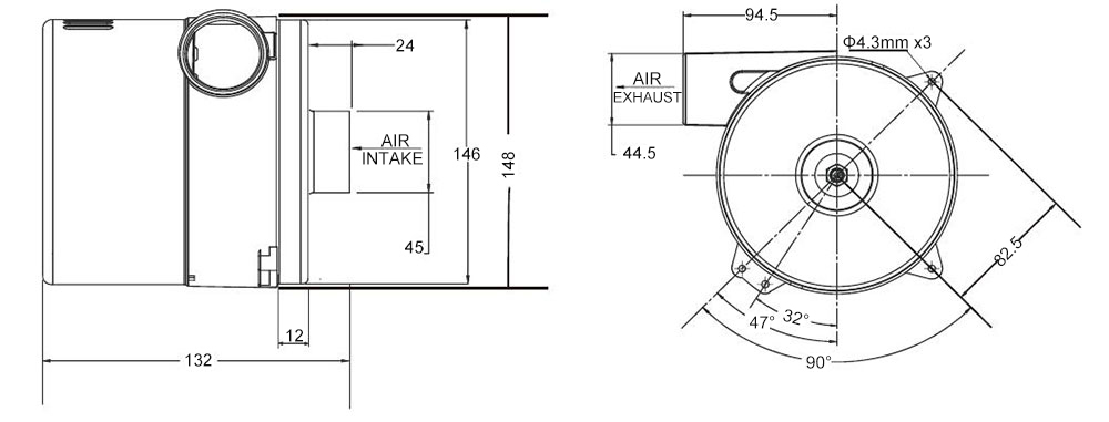 600W air blower 105 CFM dimensions