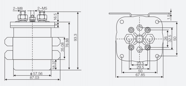 dc contactor 500a dimension