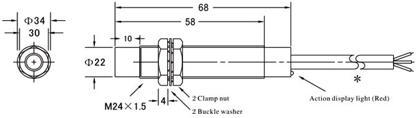 Proximity sensor inductive M24 dimensional drawing