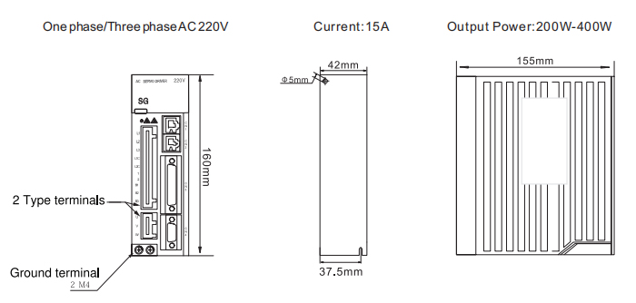 Servo driver for 200W 400W motor dimension