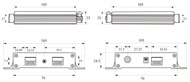 Interface Dimension of Dimension Drawing of Data Transfer Unit Model 2I2/2R2