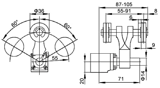 Roller lever of heavy duty limit switch dimension