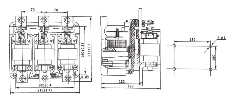 ATO 400A ac vacuum contactor outline and installation dimension