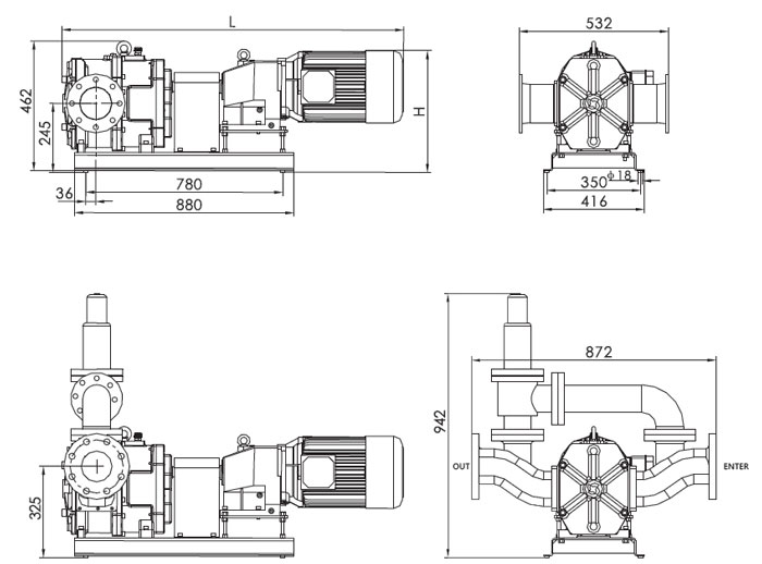 4 kW lobe pump installation dimensions