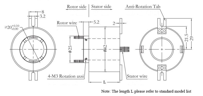 CHN-THSR-H2042 Through Hole Slip Ring Dimension Drawing