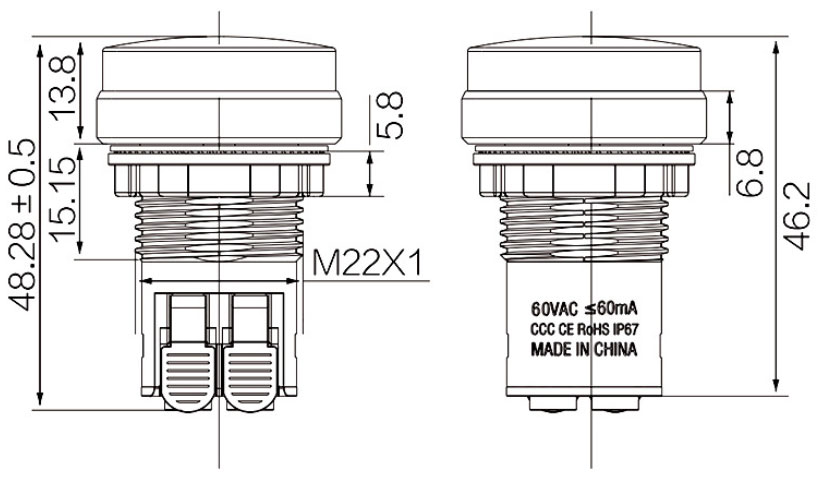 Indicator light dimension