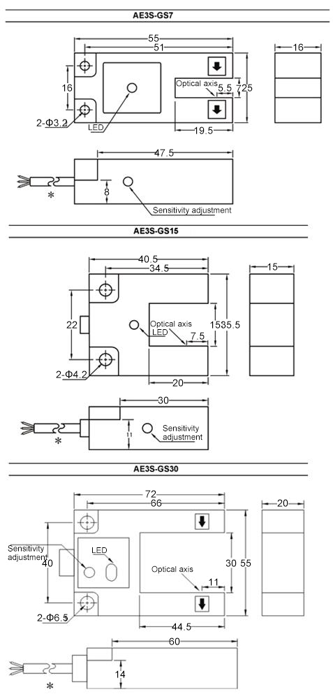 Slot type photoelectric sensor dimensional drawing