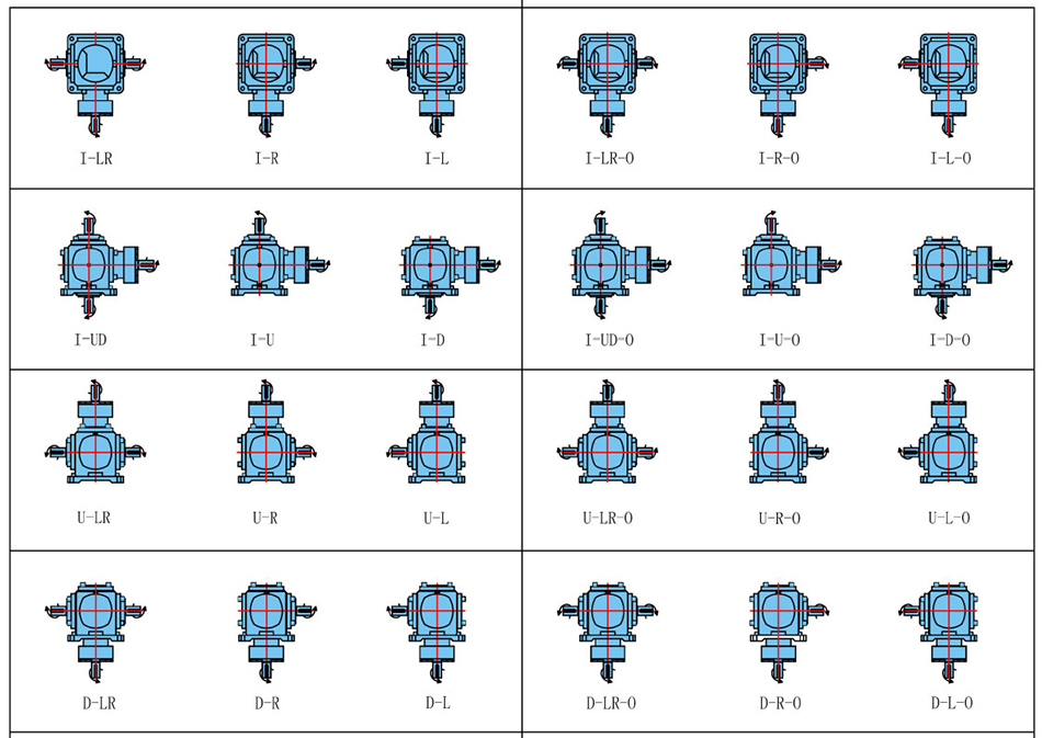 RN series Spiral Bevel Right Angle Gearbox shafts direction