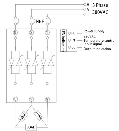 Triangle Wiring Diagram of 3 Phase 3-Wire SCR Power Regulator