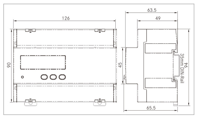 3 phase DIN rail digital energy meter dimension