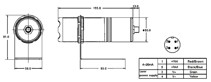 Dimensions and wiring of non-contact infrared temperature sensor