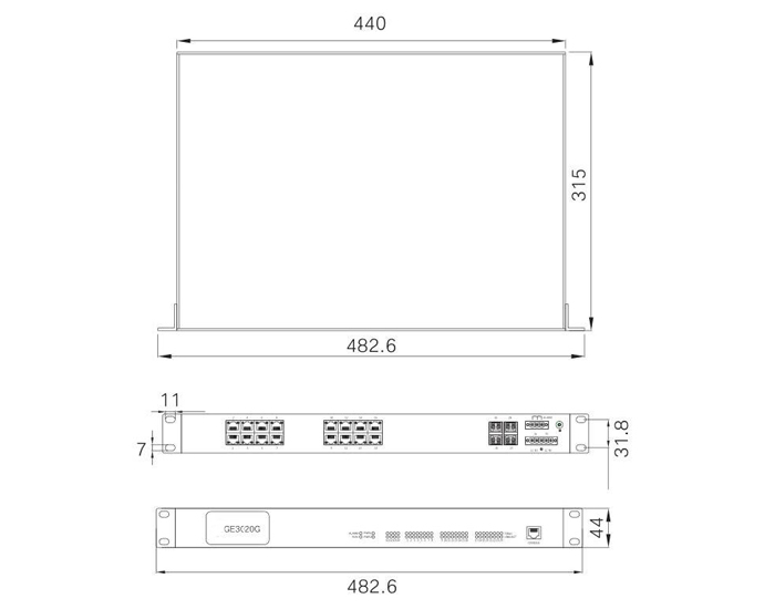 20 port Gigabit unmanaged industrial switch GE3020G dimension 