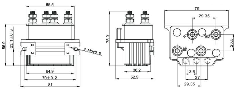 dc reversing contactor 50a dimension