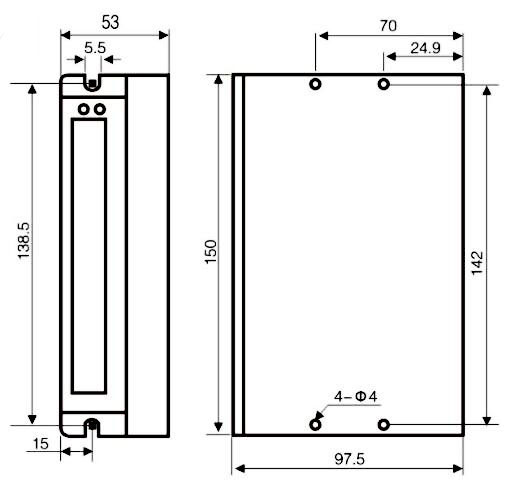 Dimensions of 2 Phase DC V24V-80V Digital Stepper Driver