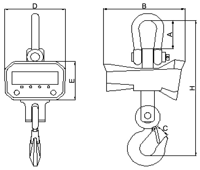 Crane scale 2 ton/3 ton/5 ton/10 ton/15 ton to 20 ton dimensional drawing