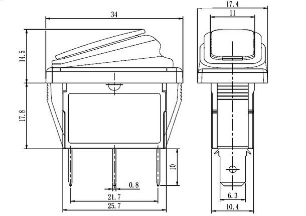 Waterproof lighted rocker switch dimension