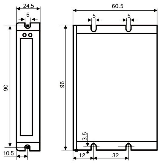 Dimensions of 2 Phase DC 18V-36V Digital Stepper Motor Driver