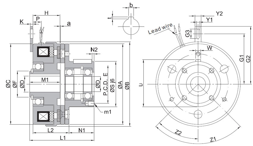 DC electromagnetic clutch dimension