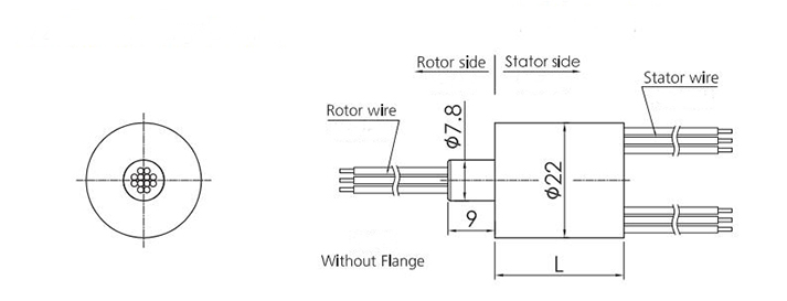 22mm Miniature Slip Ring Connector (Without Flange) Dimension Drawing