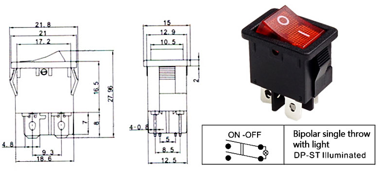 Rocker switch dimension