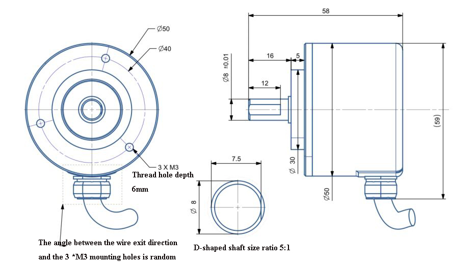 Dimension od rotary encoder of 8mm of IP67