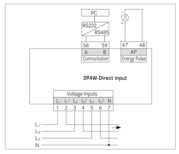 3 phase direct input energy meter wiring