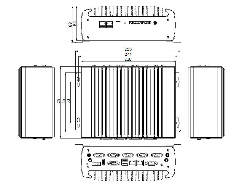 Dimensions of Embedded Fanless Industrial PC, Core i5, Linux/Win 7