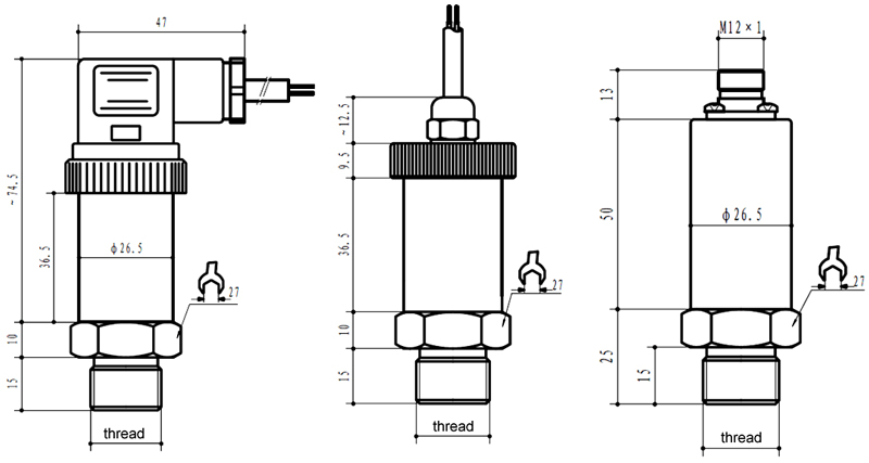 Pressure sensor dimensional drawing