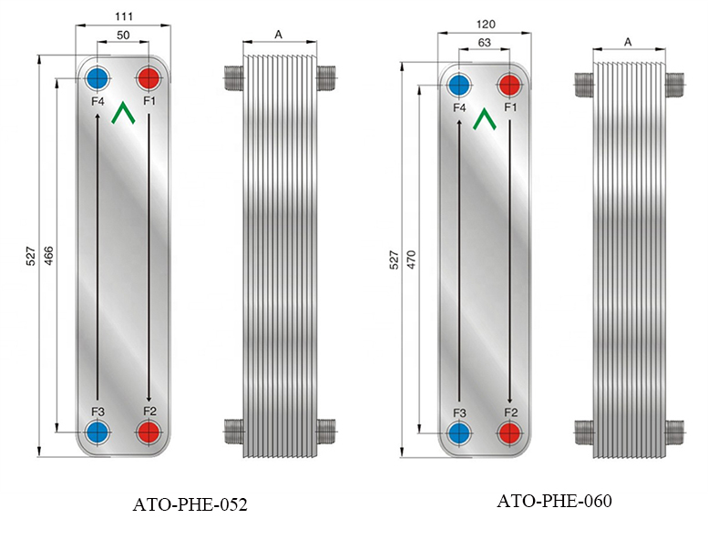 Dimension Diagram of Plate Heat Exchanger Model 52/60