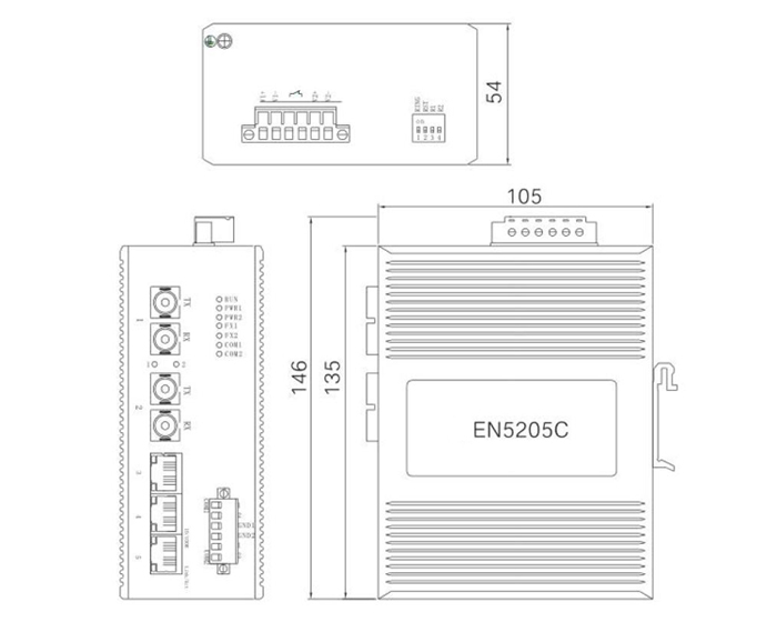 5-port din rail mannaged industrial switch dimension