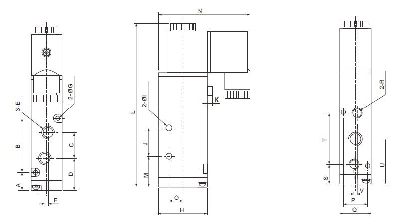 5/2-Way Pneumatic Single Solenoid Valve Dimensions