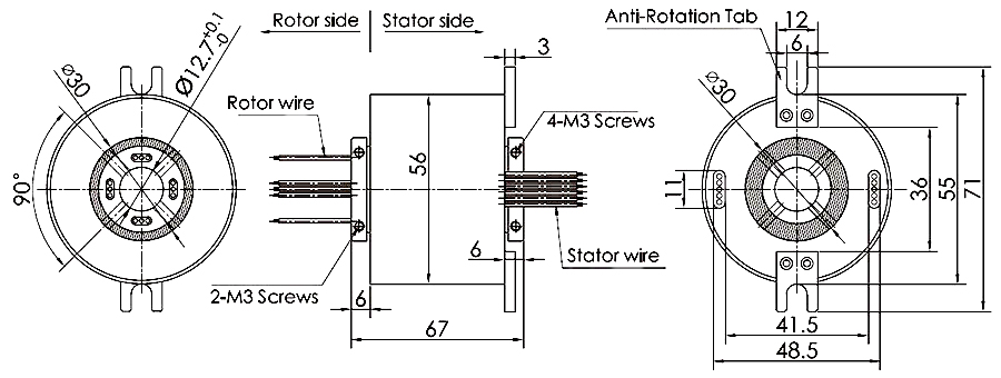 Dimension of high speed slip ring