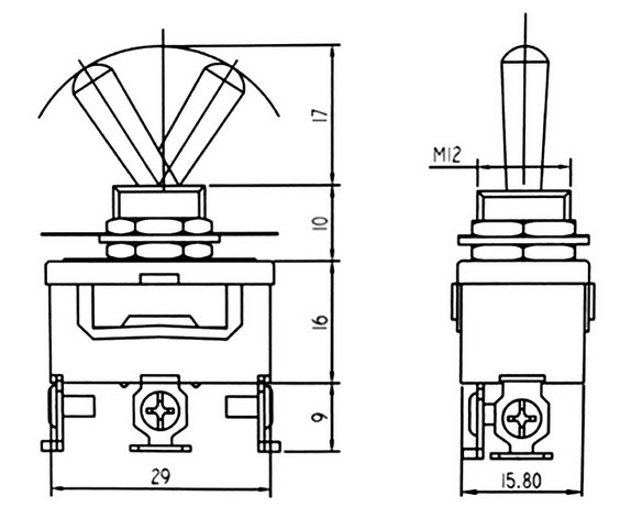 Toggle switch dimension